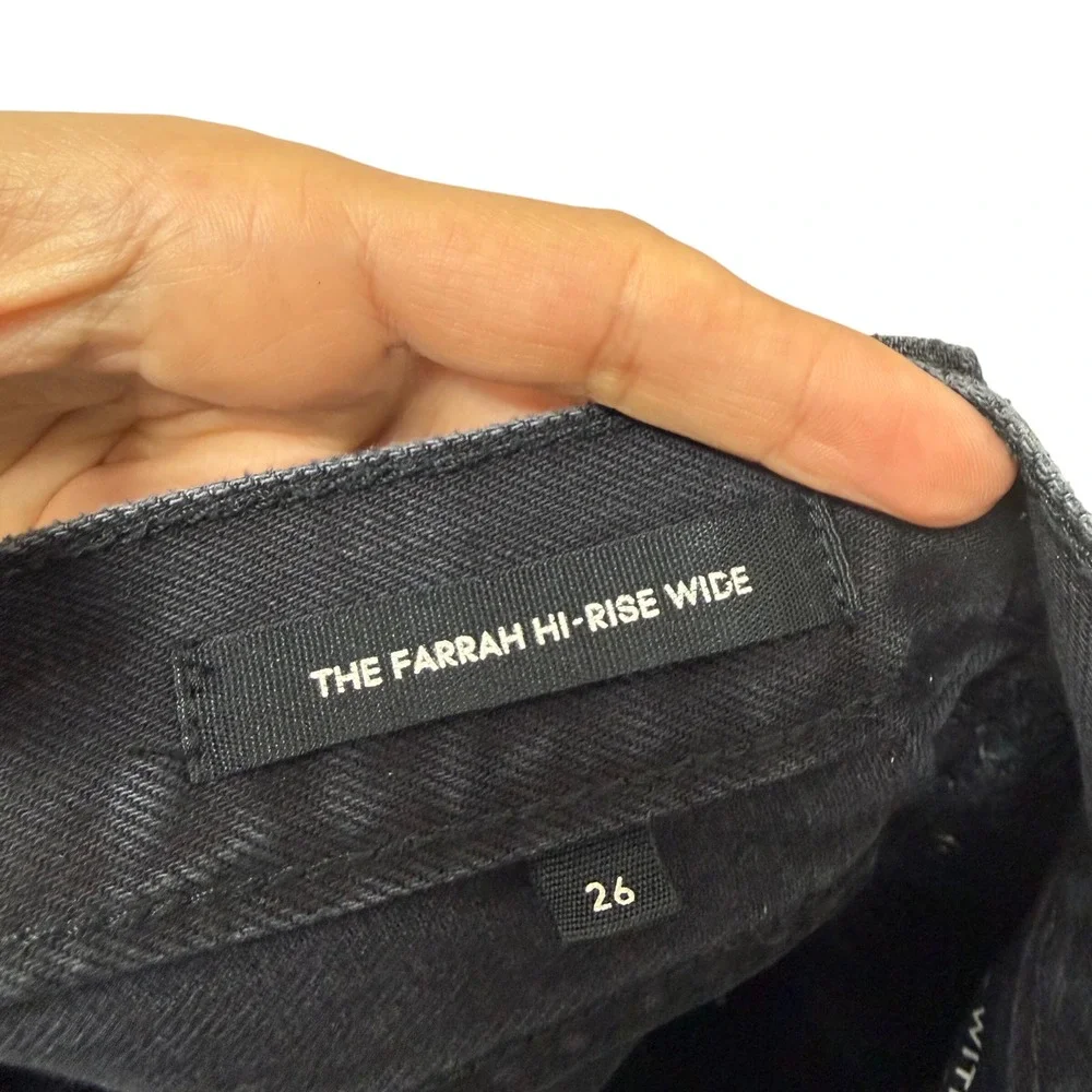 Denim Forum‎ The Farrah Hi-Rise Wide Leg Jeans Black Raw Hem Size 26